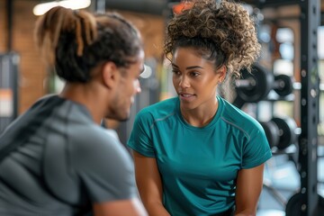 Fototapeta premium Professional Fitness Trainer Leading Workout Session with Expertise and Motivation