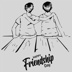 Abstract vector illustration design for happy friendship day, greeting card for International Friendship Day with a back view of a group of friends, friendship day social media post template