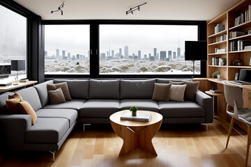 "Snowy Skyline with Stylish Modern Minimalist Interiors"