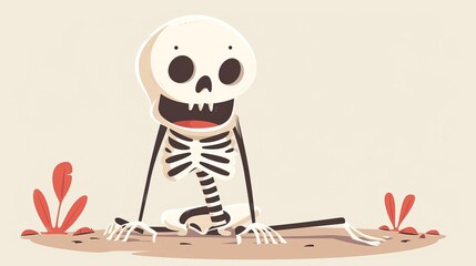 a friendly skeleton, Halloween character, kawaii style, pastel colors, isolated on white background