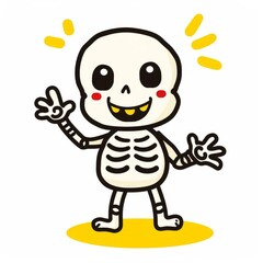 Obraz premium a friendly skeleton, Halloween character, playful, black and white, isolated on white background