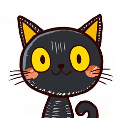 a black cat, Halloween character, watercolor illustration, whimsical, isolated on white background