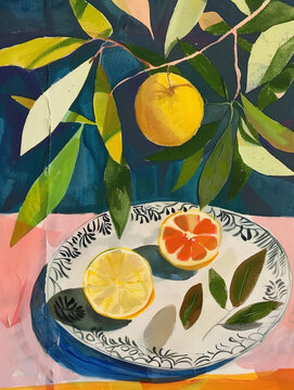 Lemon Still life oil painting  illustration