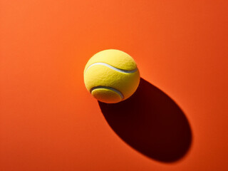 High angle of tennis gear on an orange background in a studio setting
