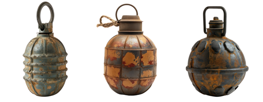 set of hand grenade isolate transparent background