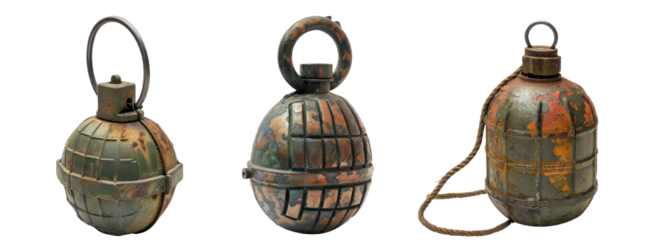 set of hand grenade isolate transparent background