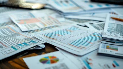 streamlined analysis table with various economic research papers and financial journals spread out