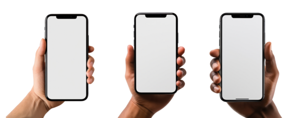 hand holding smartphone mockup isolate cut out background