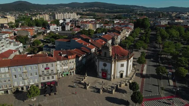 Aerial view of Senhor da Cruz Church and surrounding Barcelos, Portugal