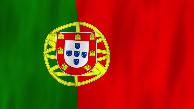 Portugal Europe flag country animation 3D symbol design waving in wind movement national patriotism world culture emblem banner green yellow red