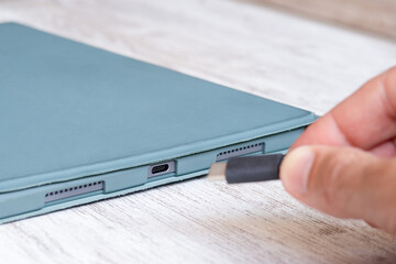 USB-C connector on a digital tablet