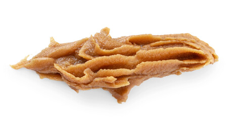 Stroke of Peanut butter isolated on white background. Peanut butter texture. Spread swirl closeup.