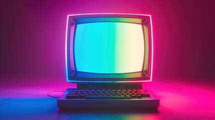 Retro Computer in Neon Lights
