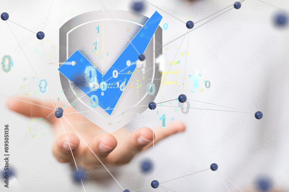 Poster Information technology protected with firewall, secure access and encryption against cyber