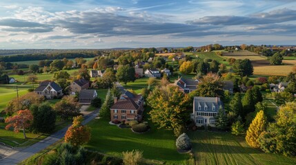 Pennsylvania County. Aerial View of Historic Homes in Perkasie. Real Estate Drone Photography