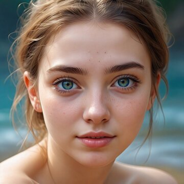 Joc&iexcl;ven hermosa, acercamiento a su cara, ojos claros, mirada profunda, hermosa, sin maquillaje, irradia belleza y pureza