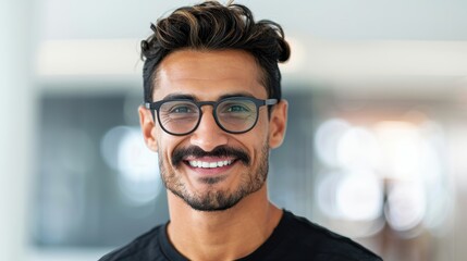 Obraz premium A man with glasses and a mustache is smiling