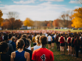 Teams positioning at the start of a high school boys� 5k cross-country race