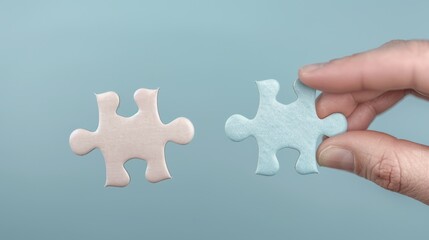 Obraz premium A hand holding two puzzle pieces, one blue and one pink