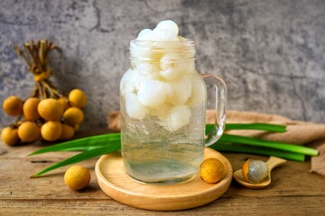 Fresh longan juice in aclear glass with longan