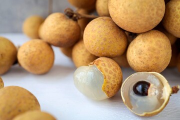 Close up set of Fresh longan  on white background , asian fruit