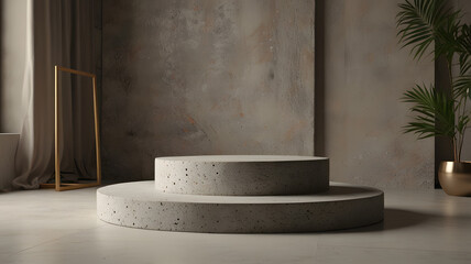 Product podium stone platform minimal 3D scene. Beauty product object presentation stage to some mockup composition stone platform.Abstract pedestal placement podium.