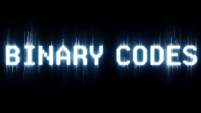 The word Binary Codes is displayed in a pixelated font on a black background, with white vertical lines of light surrounding the text.
