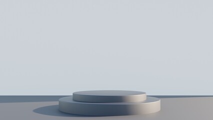 3d cylinder podium background. Exhibition stage. For cosmetic product display. Realistic pedestal backdrop. Minimalistic stage scene. Empty rounded platform design.