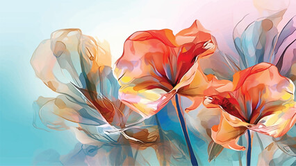 Abstract flowers art background vector. Luxury minimal style wallpaper flower and botanical leaves Watercolor. Vector background.