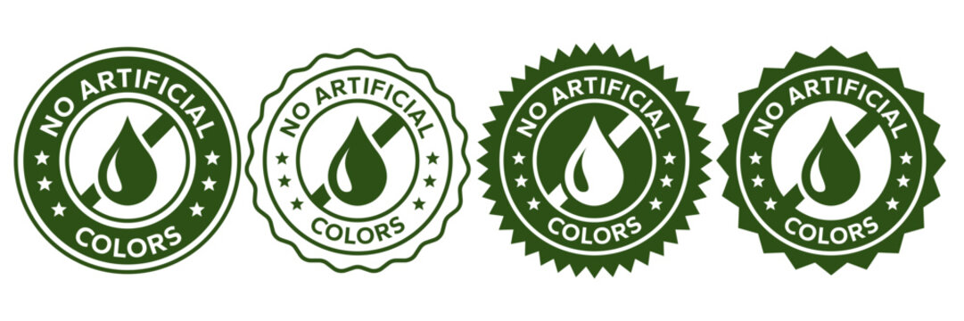 No artificial colors icons. No artificial added colors, logo, badge, icon, sticker, label, emblem, stamp, symbol, green, golden, flat vector, isolated illustration. 