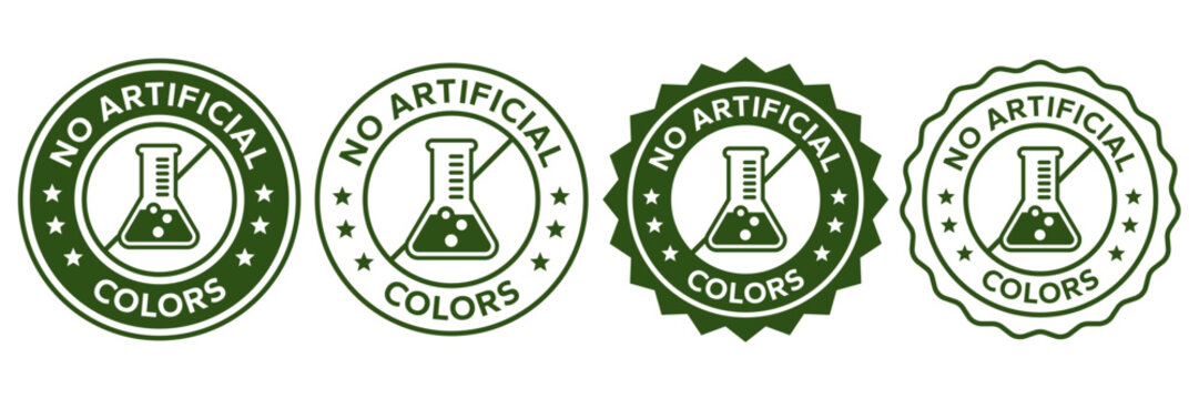 No artificial colors icons. No artificial added colors, logo, badge, icon, sticker, label, emblem, stamp, symbol, green, golden, flat vector, isolated illustration. 