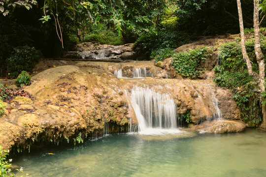 Beautiful cascades with clear water and lush vegetation in Thanh Hoa, Vietnam; Pu Luong, Thanh Lam, Ba Thuoc, Thanh Hoa, Vietnam