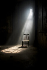 A Captivating Depiction of Solitude, Mystery, and Reflection in an Abandoned Dark Room: Immersive Stock Photo