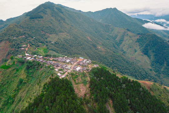 Village on a mountaintop in Yen Bai, Vietnam; Ban Cu Lai, Xa Ho, Tram Tau District, Yen Bai, Vietnam