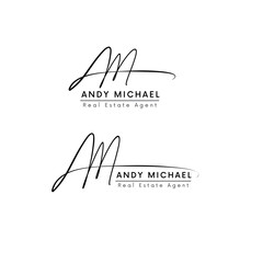 Logo monogram AM Real Estate Agent handmade script