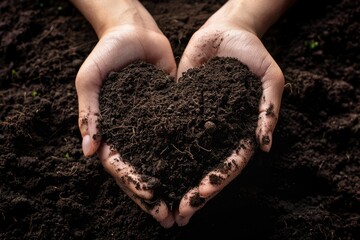 Dirt Heart. Botany Concept. Female Handful of Soil in Heart Shape, Closeup