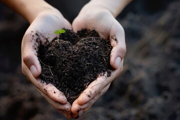Dirt Heart. Closeup of a Female Hand Holding Soil Heart Shape on Cultivated Background