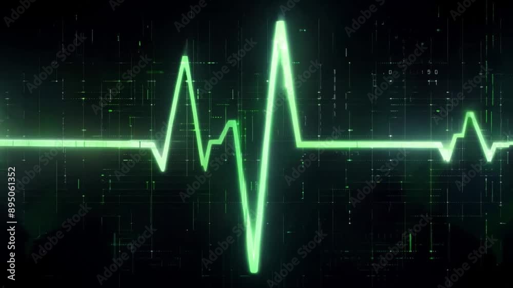 Poster a digital screen displays a green, pulsing heartbeat line with a dark background.