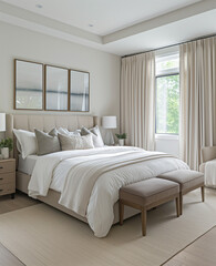 Modern Luxury Bedroom with White Oak Flooring and Light Neutral Palette