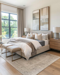 Modern Luxury Bedroom with White Oak Flooring and Light Neutral Palette