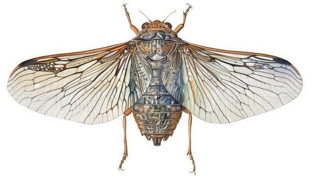 Cicada Wings. Hand-drawn Illustration of Cicada Insect Wings Isolated on White Background