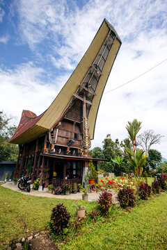 Traditional ancestral home called Tongkonan in Sulawesi, Indonesia; Kesu, Tana Toraja Regency, South Sulawesi, Indonesia