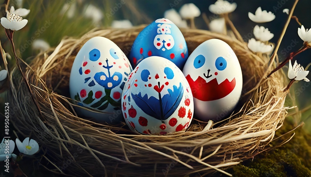 Sticker easter eggs in a nest