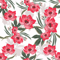 Seamless floral pattern, liberty ditsy print with autumn, winter motifs. Romantic botanical arrangement of small hand drawn wild plants: yellow flowers, leaves, branches on a dark background.