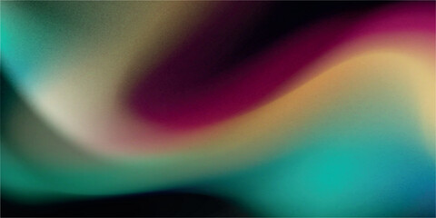 Vibrant orange teal white psychedelic grainy gradient color flow wave on black background, music cover dance party poster design