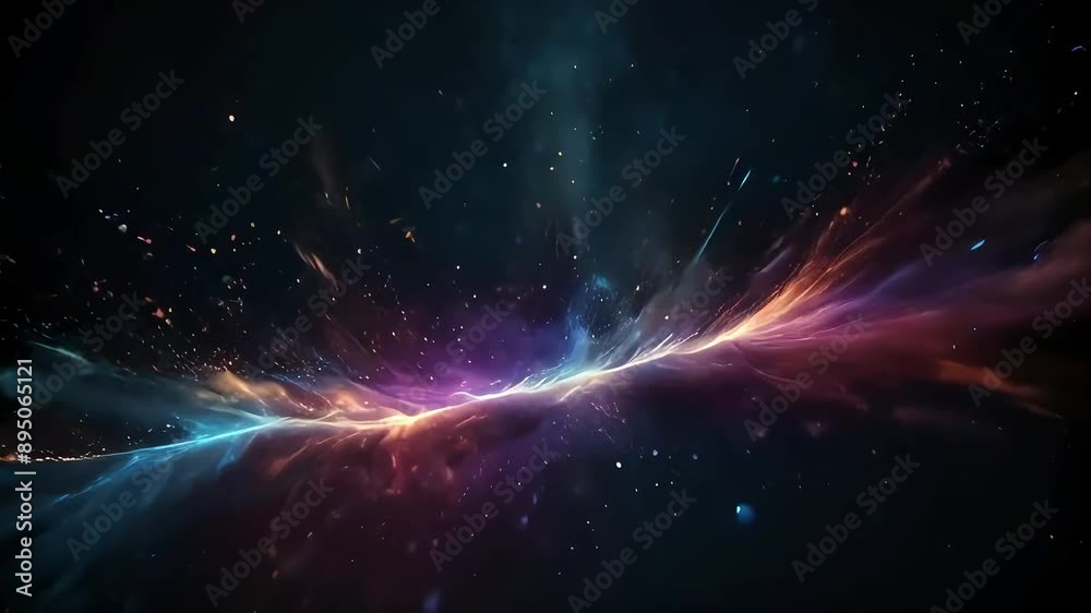 Wall mural dark background with colorful galaxy particles flowing, supernova sci-fi explosion, animated loop vi