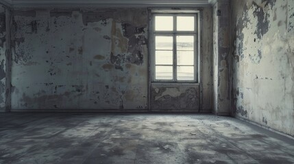 Desolate, dim, vacant room with space for text