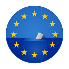 a ballot box with voting paper, symbol of the EUropean elections or parliamentary elections or fictitious, colors of the flag of EUrope of the EUropean Union, background creative abstract