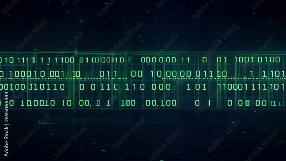 Poster A dark background with a green display of binary code scrolling across the screen.