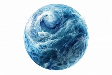 Abstract image of a swirling blue planet-inspired design on a white background, evoking cosmic and fluid imagery for creative projects.